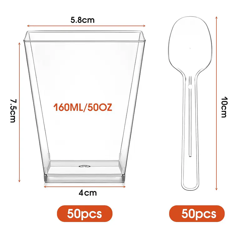 50 Set De Vasos Shot Postres Pocillos Vasos Plastico 160ml 6