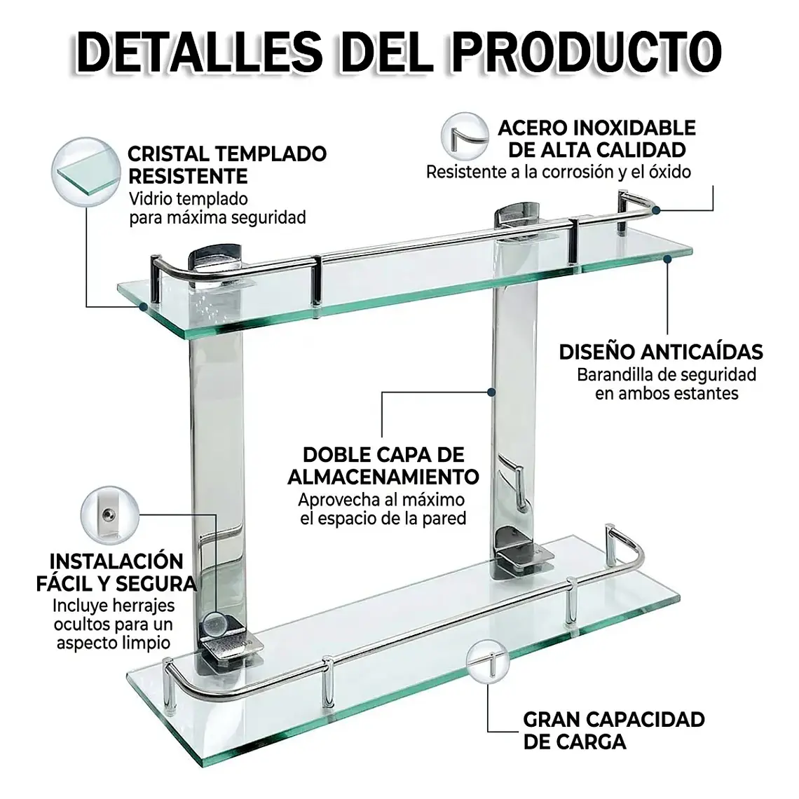 Organizador Repisa De Baño 2 Niveles Estante De Vidrio Ducha 3