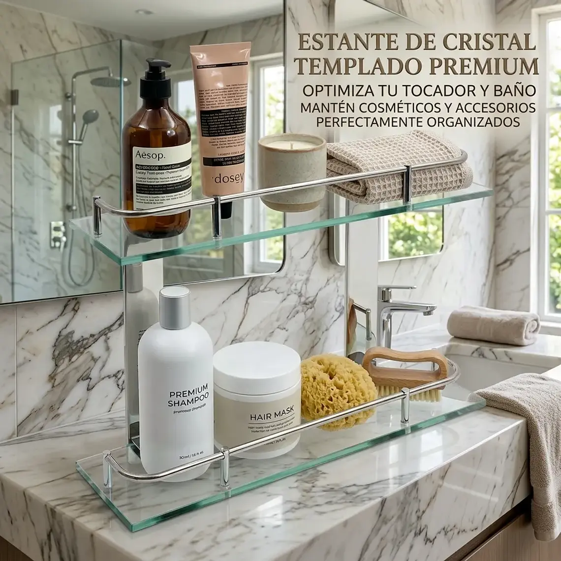 Organizador Repisa De Baño 2 Niveles Estante De Vidrio Ducha 4