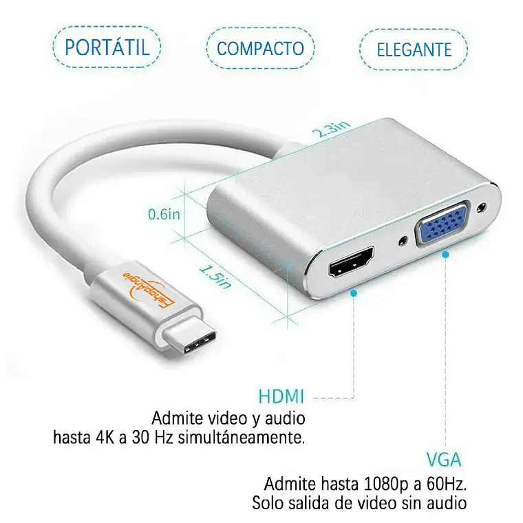 Adaptador Usb Tipo C A Hdmi Y Vga 3