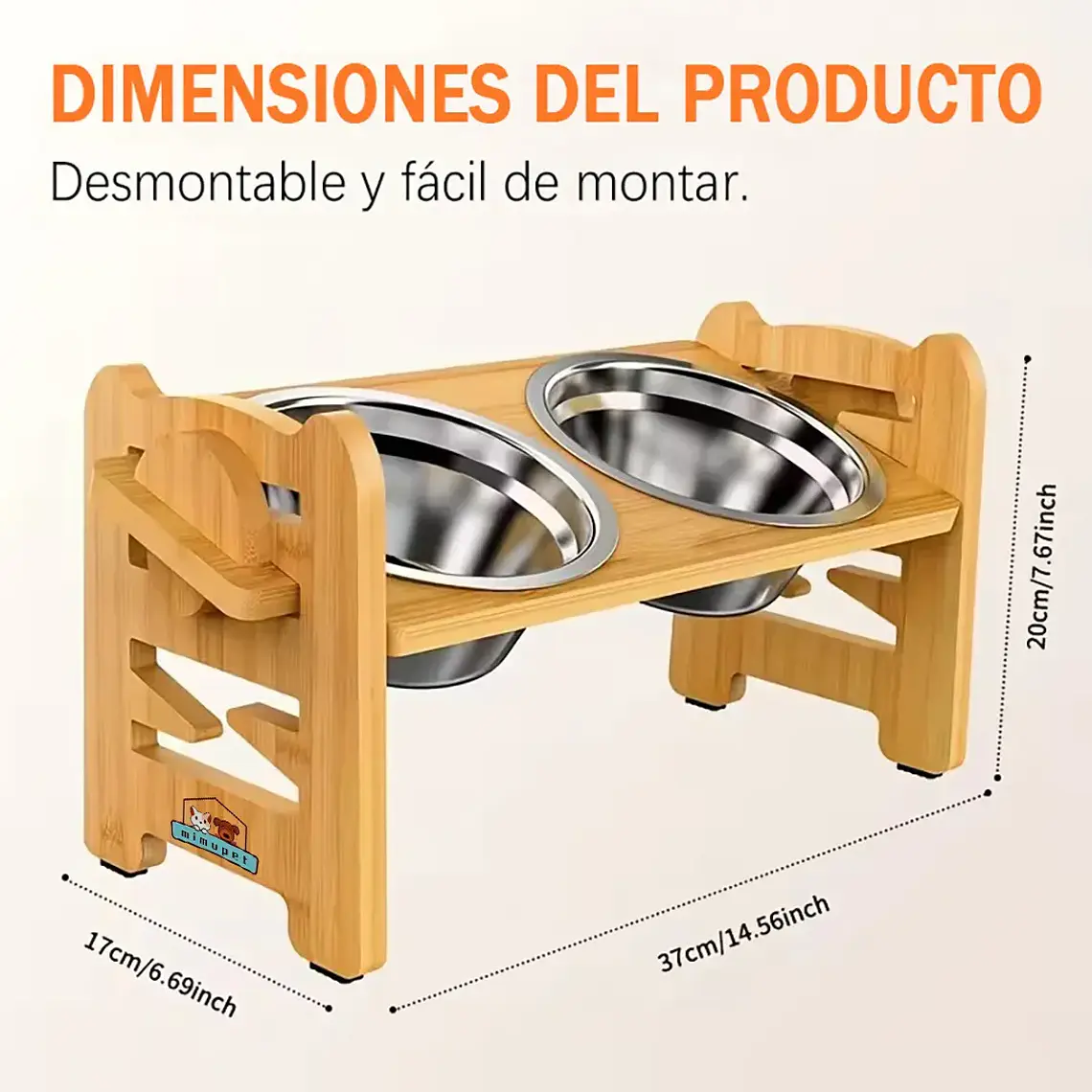 Comedero Bebedero Elevado Ajustable De Bambu Perros Y Gatos 8