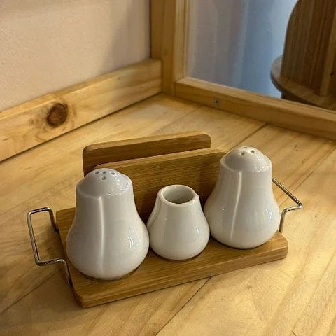 Set 4 Pcs Cerámica y Bamboo Mesa