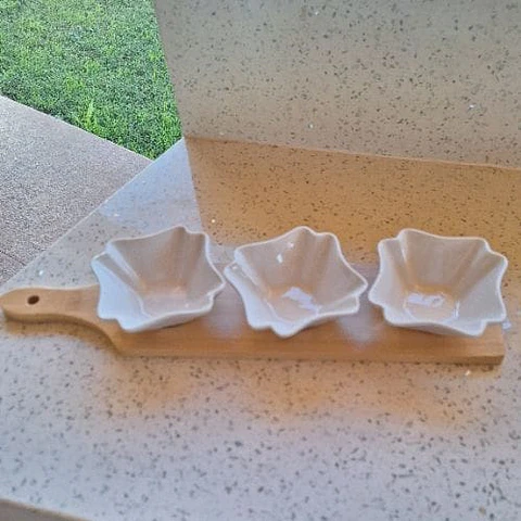 Set Salsero 3 Pcs Cerámica con Base