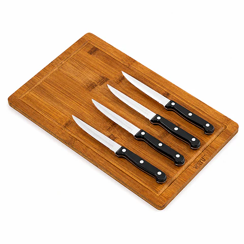 Set 4 Cuchillos + Tabla Bamboo
