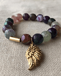 Pulsera de Agatas Moradas Multicolor con dije en Ala de Angel