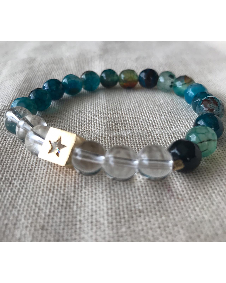 Pulsera Ágatas color Turquesa con Cuarzo Transparente con separador de estrella