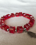 Pulsera Cristales Cuadrados con Dije de Acero Mano de Fatima