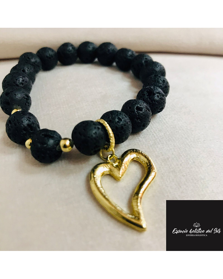 Pulsera Lava Volcánica con Corazón