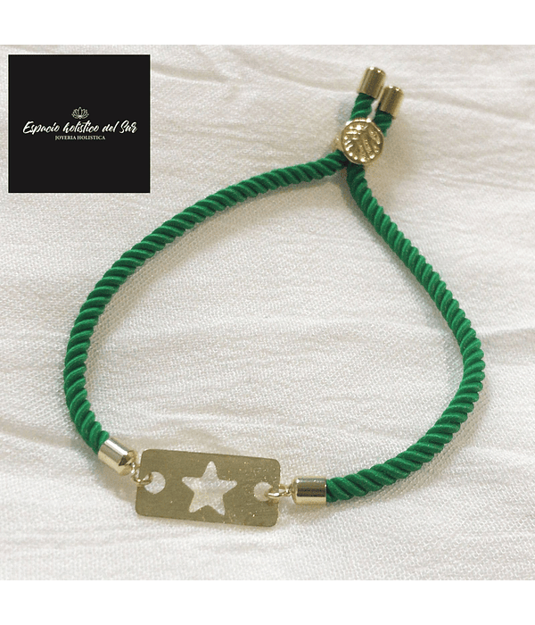 Pulsera de cordón  Verde y Naranjo con estrella de Cinco Puntas