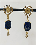 Aros Lapiz Lazuli en baño oro 6 capas con base de mandala