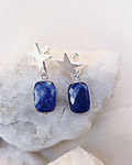 Aros con  de Lapiz Lazuli en estrellas con gema ovalada en baño de plata