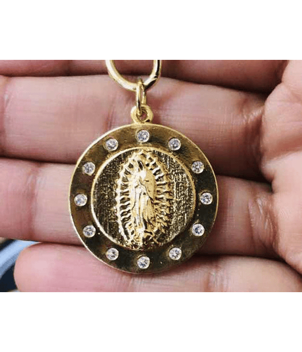 Dije Virgen Guadalupe Baño Oro Con Micro Circones Blancos