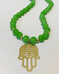 Collar Perla verde  con Dije de Mano dé Fatima