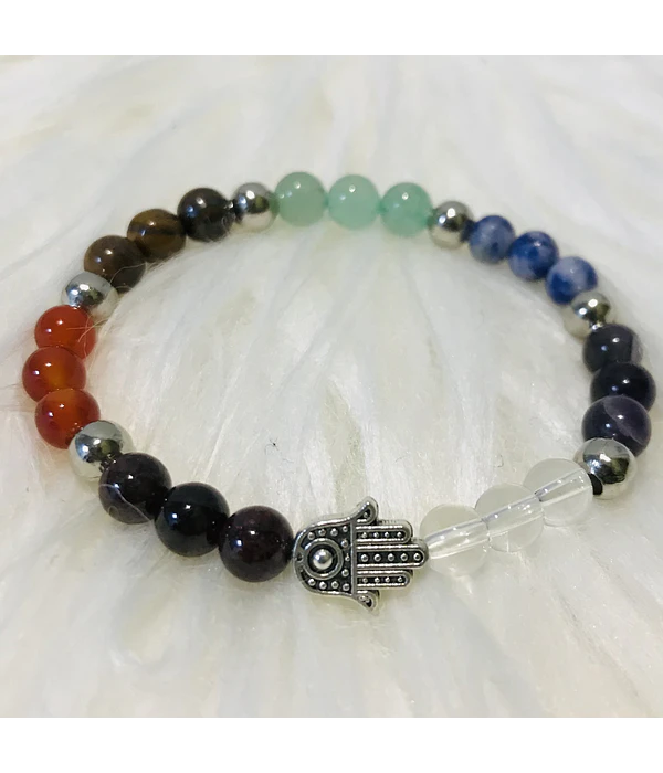 Pulsera 7 chakras con  separador de Mano de Fatima