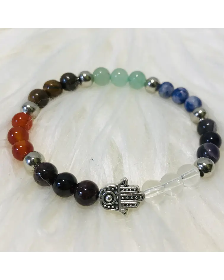 Pulsera 7 chakras con  separador de Mano de Fatima