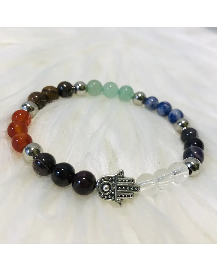 Pulsera 7 chakras con  separador de Mano de Fatima