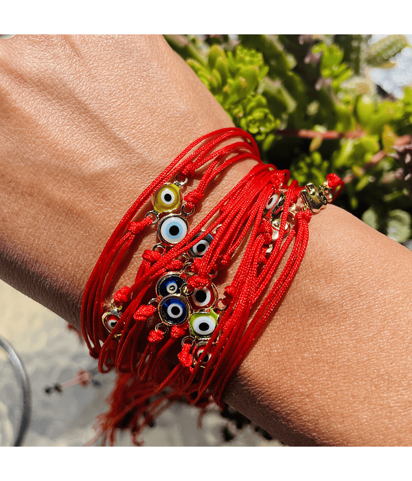 Pulsera Hilo Rojo con ojo turco, vibración en colores 