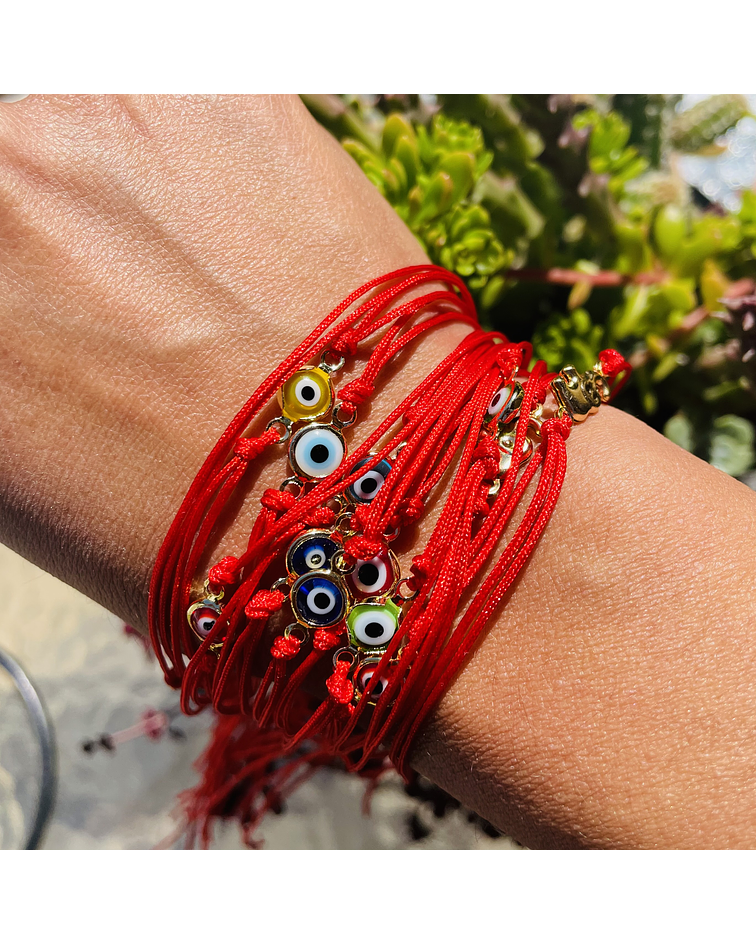 Pulsera Hilo Rojo con ojo turco, vibración en colores 