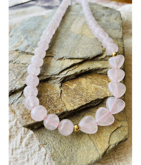 Collar Cuarzo Rosa con Corazones - Infinito Amor y Sanacion