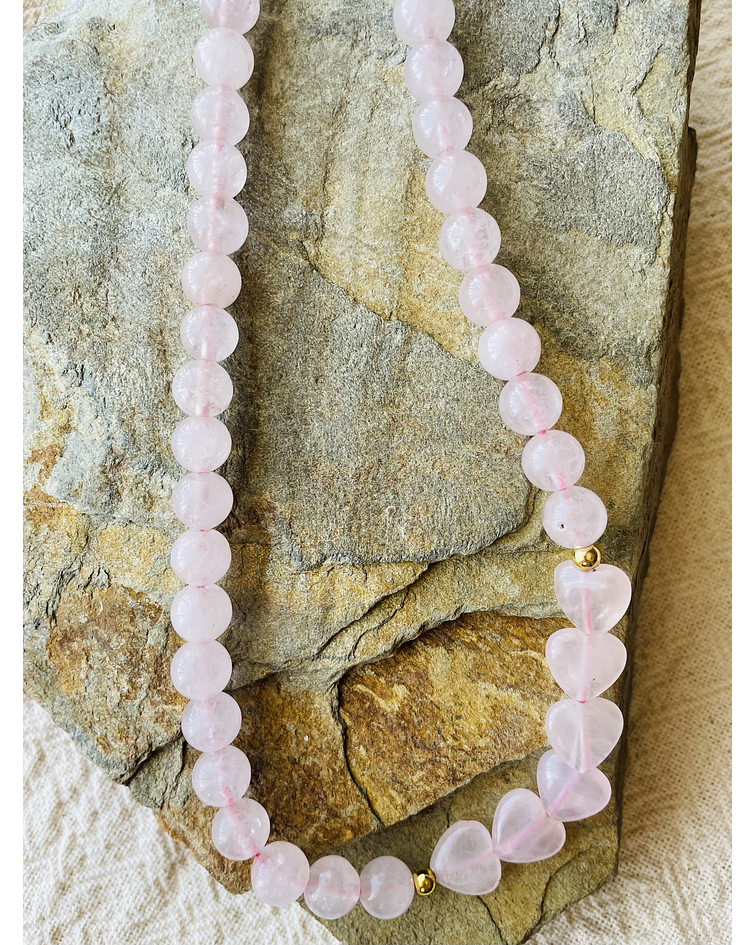 Collar Cuarzo Rosa con Corazones - Infinito Amor y Sanacion