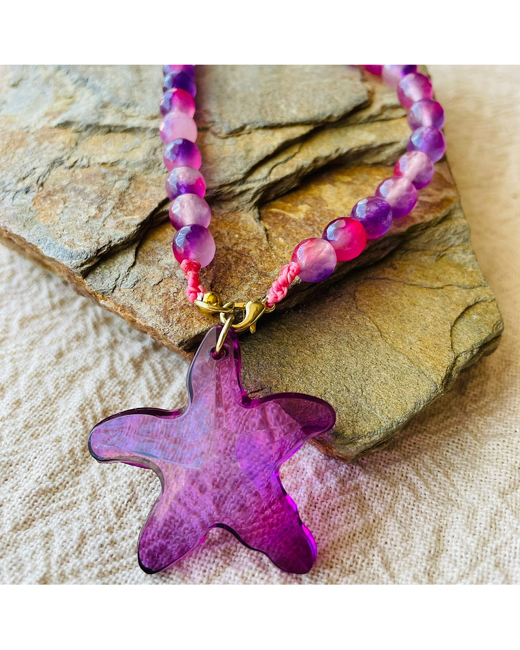 Collar Agatas Rosas con Dije estrella de Mar