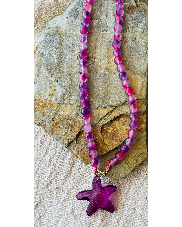 Collar Agatas Rosas con Dije estrella de Mar