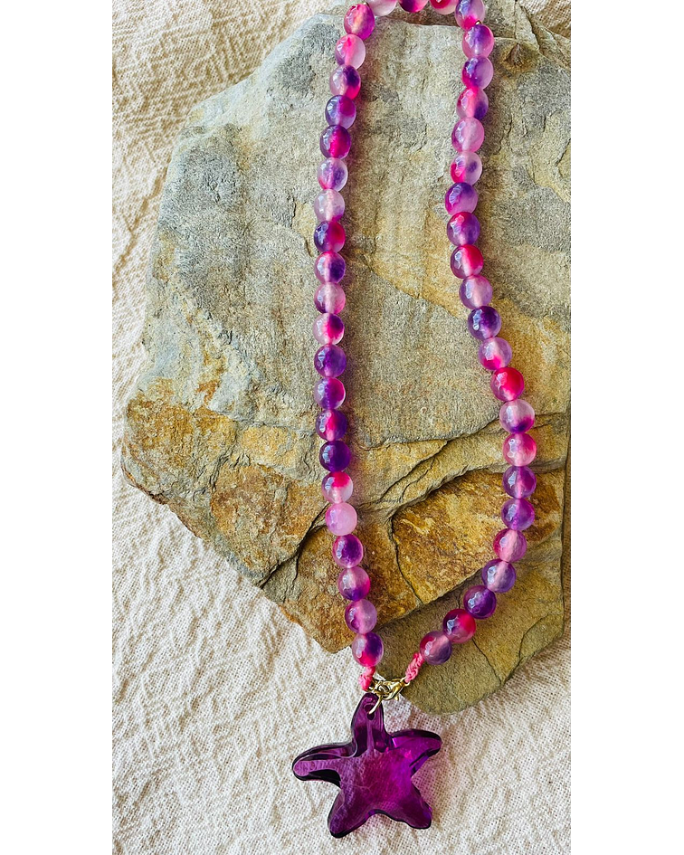 Collar Agatas Rosas con Dije estrella de Mar