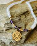 Collar de Cuarzo Blanco con Amatistas dije de Mandala