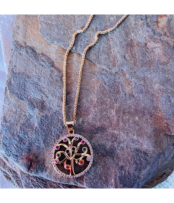 cadena árbol de la vida con micro circones de colores
