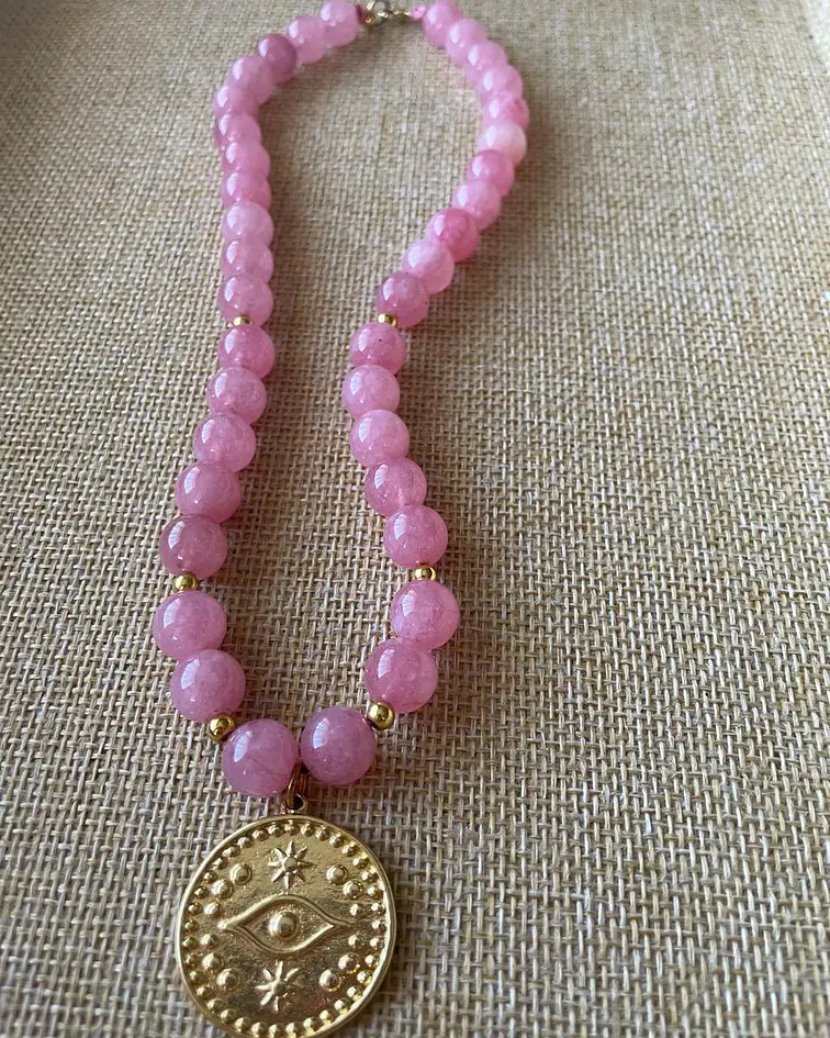 Collar de Ágatas Rosadas con Dije Ojo Turco y Estrellas: Amor Propio y Protección Intuitiva