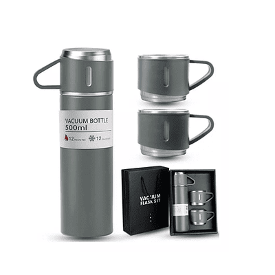 Set Termo 500ml + 3 Tazas De Acero