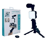 Kit Para Grabacion Streaming Tripode Luz Micrófono Palo Selfie