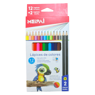 Caja 12 Lapices Colores Hexagonal + 2 Grafito