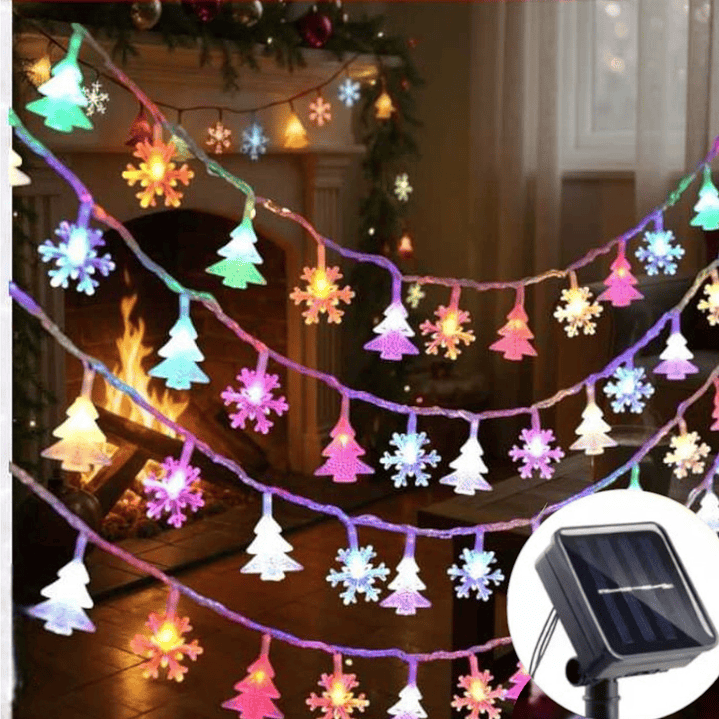 Luces Solar Mezcladas Arbol y Copo Nieve Multicolor 4.5 Metros 1