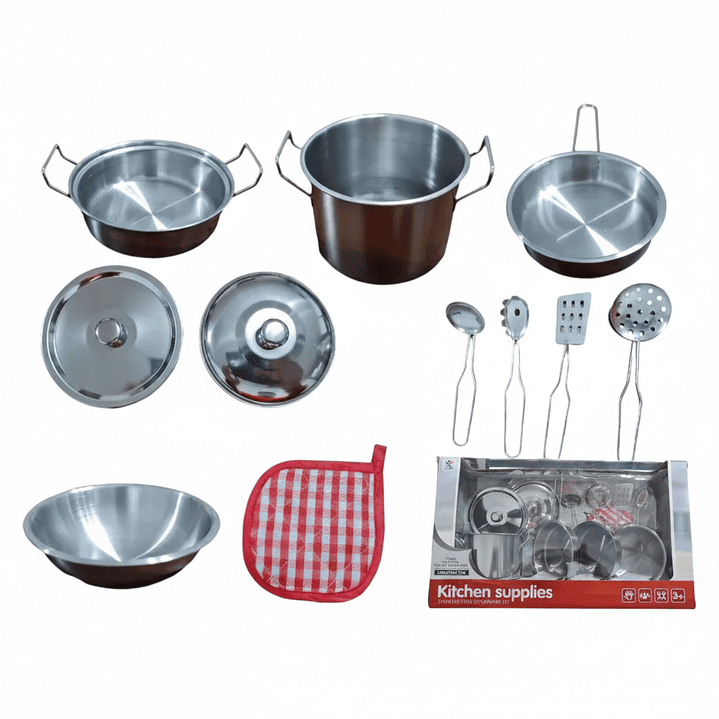 Set De Ollas Infantil Metálico 11 Pcs Juguete Unisex Accesorios 1