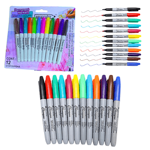 Set 12 Pcs Plumones Marcador Permanente Punta Fina