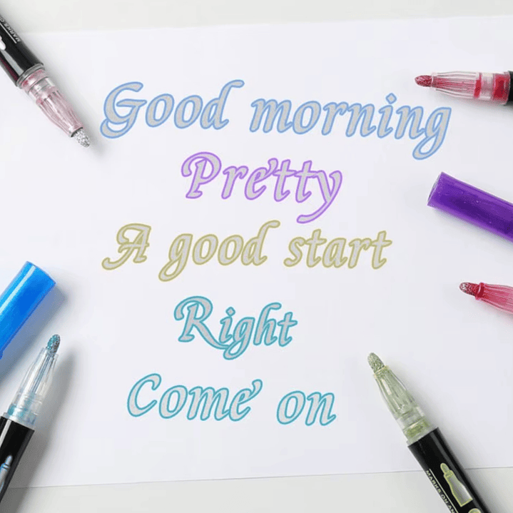 Set 8 Pcs Plumones Con Contorno Doble Linea Colores 3