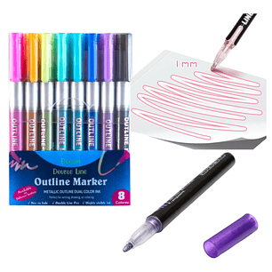Set 8 Pcs Plumones Con Contorno Doble Linea Colores