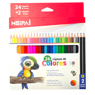 Caja 24 Lápices Colores Madera + 2 Lápices Grafitos - 26 Pcs