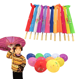 Sombrilla Paragua Madera Seda Para Sol 