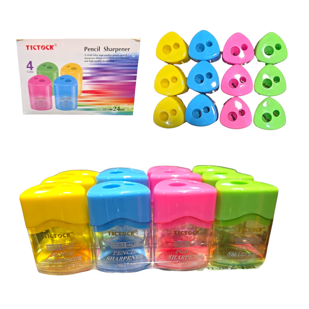 Saca Puntas Doble Colores Con Recipiente 2 Orificios 1