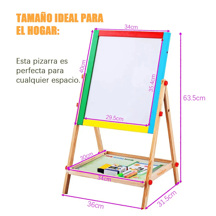 Pizarra Atril Para Niños 2 En 1 Doble Madera Para Tiza Y Plumón 2