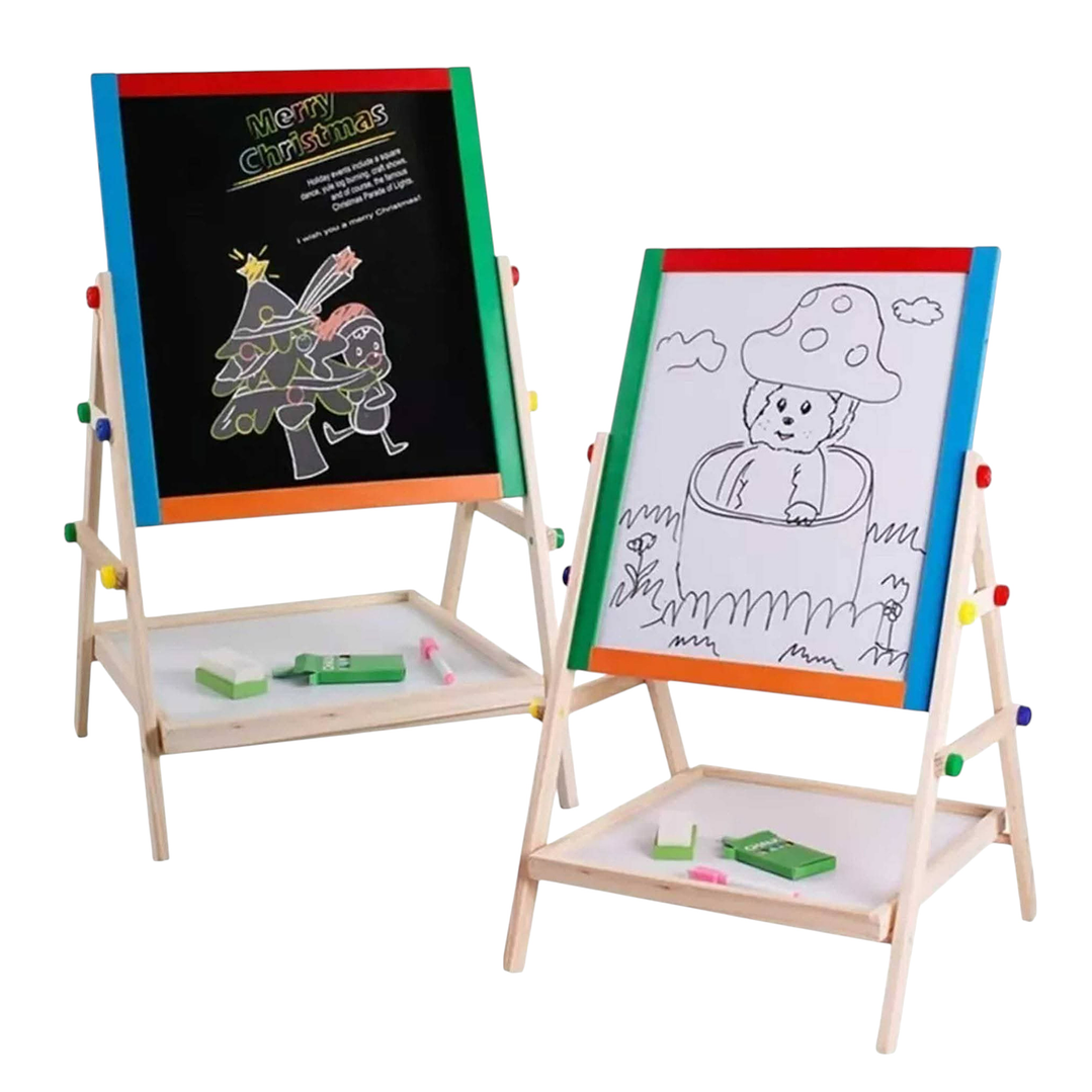 Pizarra Atril Para Niños 2 En 1 Doble Madera Para Tiza Y Plumón 3
