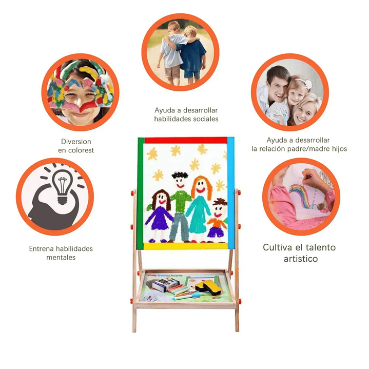 Pizarra Atril Para Niños 2 En 1 Doble Madera Para Tiza Y Plumón 4