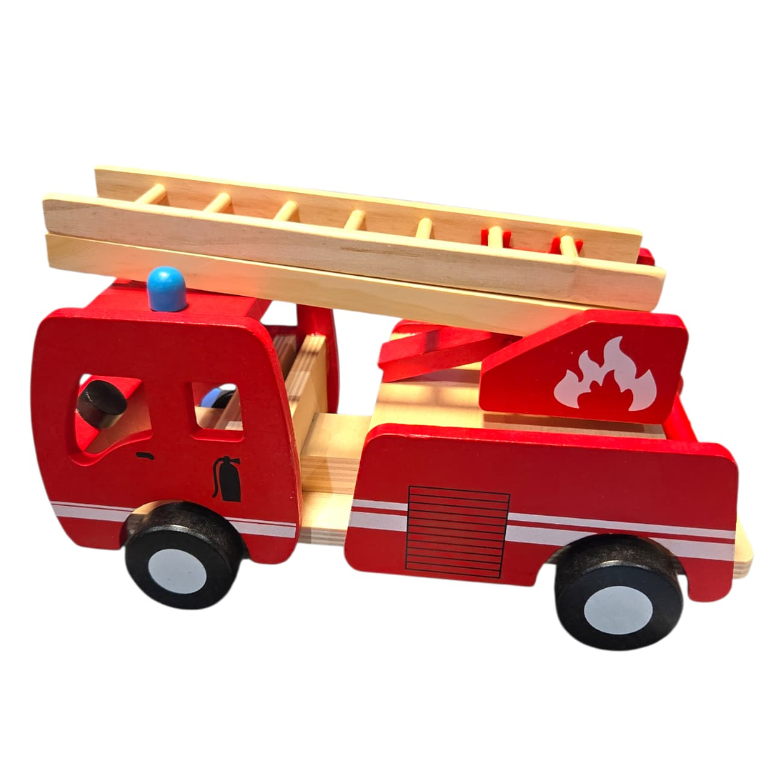 Camión De Bombero Madera Didactico 30 cm + Accesorios 5