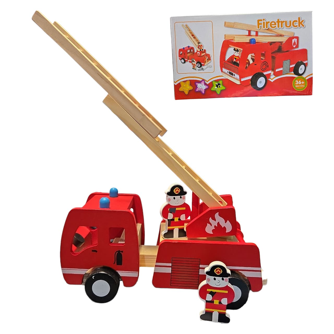 Camión De Bombero Madera Didactico 30 cm + Accesorios 2
