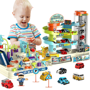 Pista De Autos Con Estacionamientos y Ascensor + Accesorios