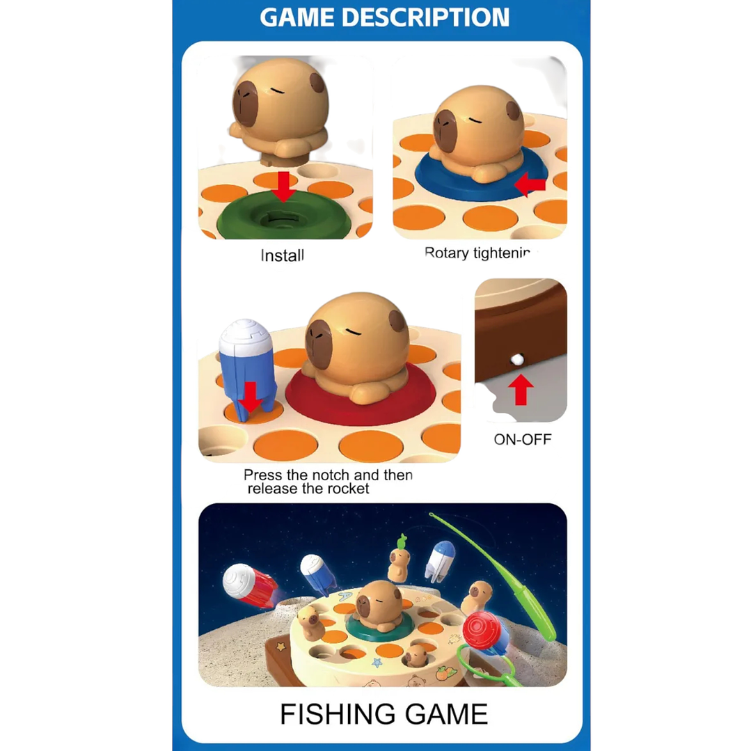 Juego De Mesa Pesca Eléctrico Giratorio Capibara Para Niños 3