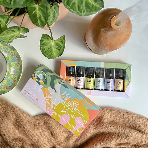 Home Sanctuary Essential Oil Collection.  Una colección aromática para transformar tu hogar en un refugio de bienestar y armonía.