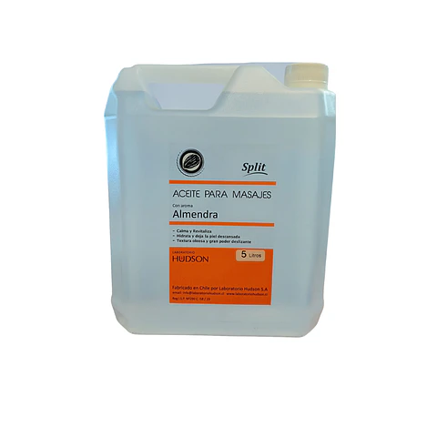 Aceite para Masajes aroma Almedras 5 lts.  Textura ligera con suave aroma a almendras para uso profesional.